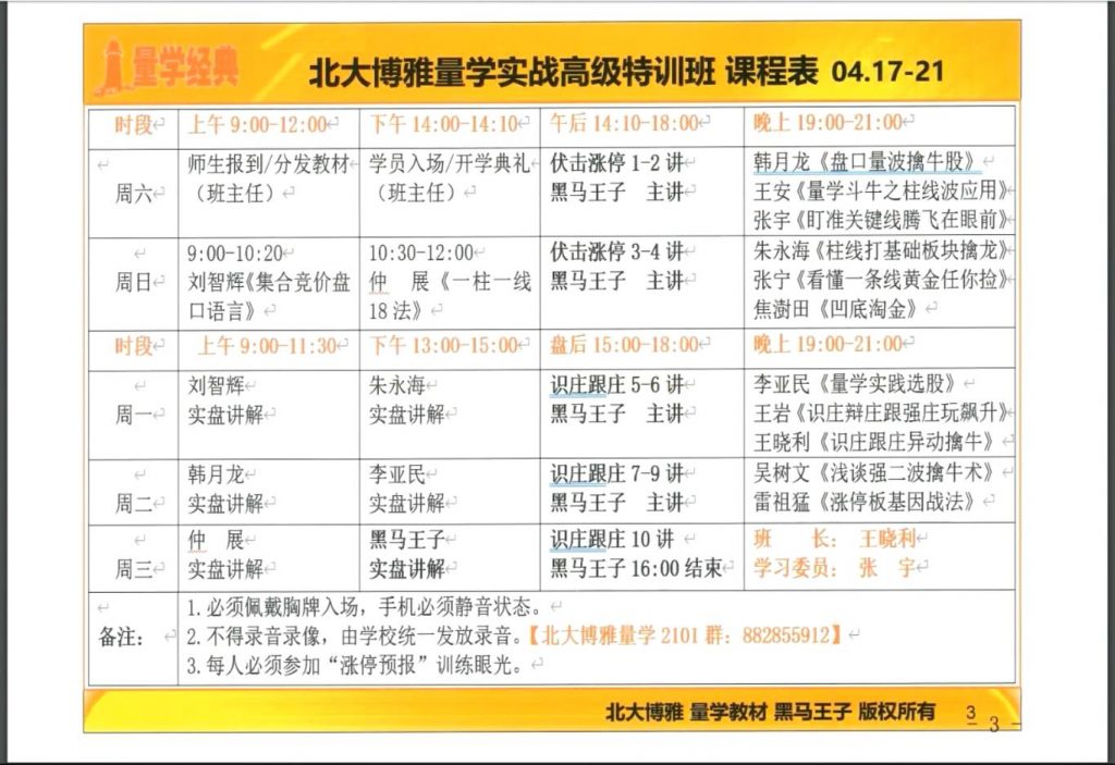 图片[2]阿尔法指标网-提供金钻指标以及精品亲测实战指标公式，汇集各大股市名师高手教程、股市战法交流等.....黑马王子 2021年4月北大博雅 量波高级实战涨停特训班